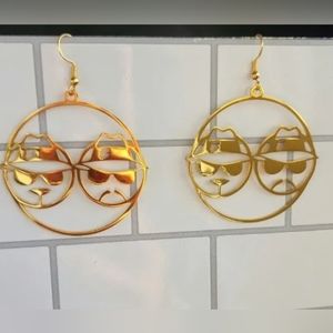 GOLD Chicana Hoop Round Dangle Drop Earrings Lowrider Latina Gangster